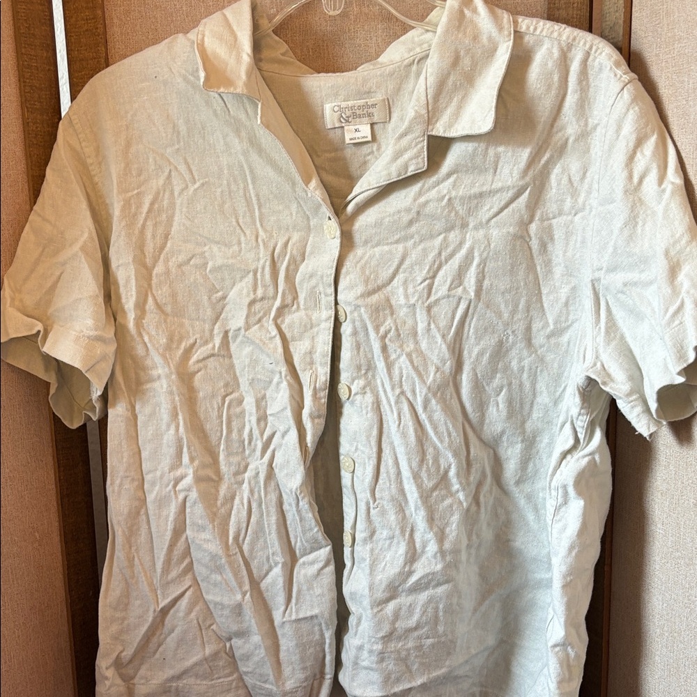 Christopher & Banks Cream Casual linen blend Button Down Shirt xl
